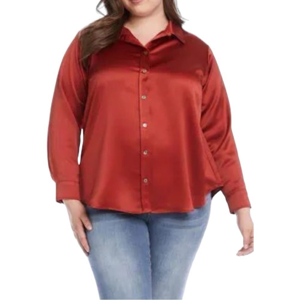 V - Karen Kane Button Down Satin Shirt Rust Color Size 2X
